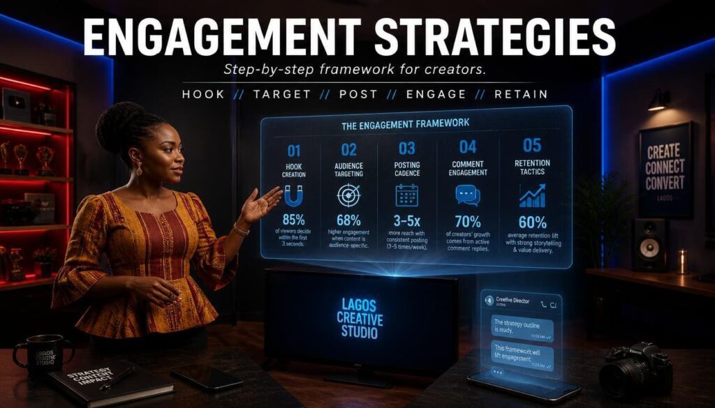 Visual infographic outlining actionable steps to inspire comments, shares, and reactions from followers.