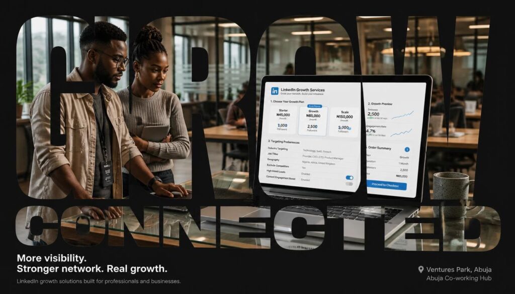 Dashboard screenshot showing the selection of specialized growth services for LinkedIn professionals.