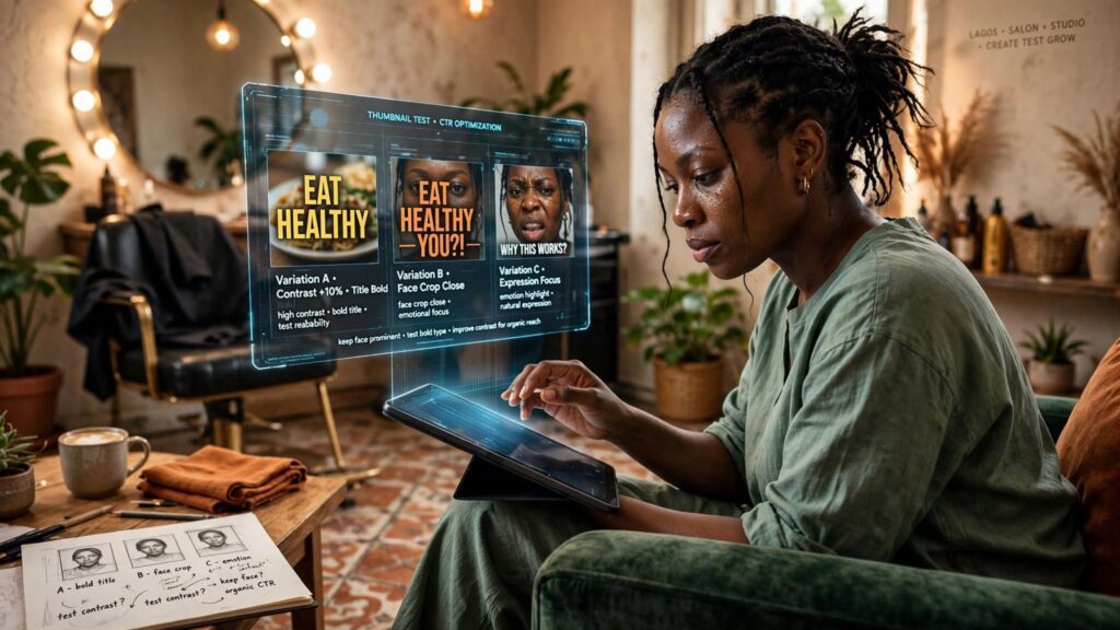 Graphic design software interface displaying custom video thumbnail creation layers visually