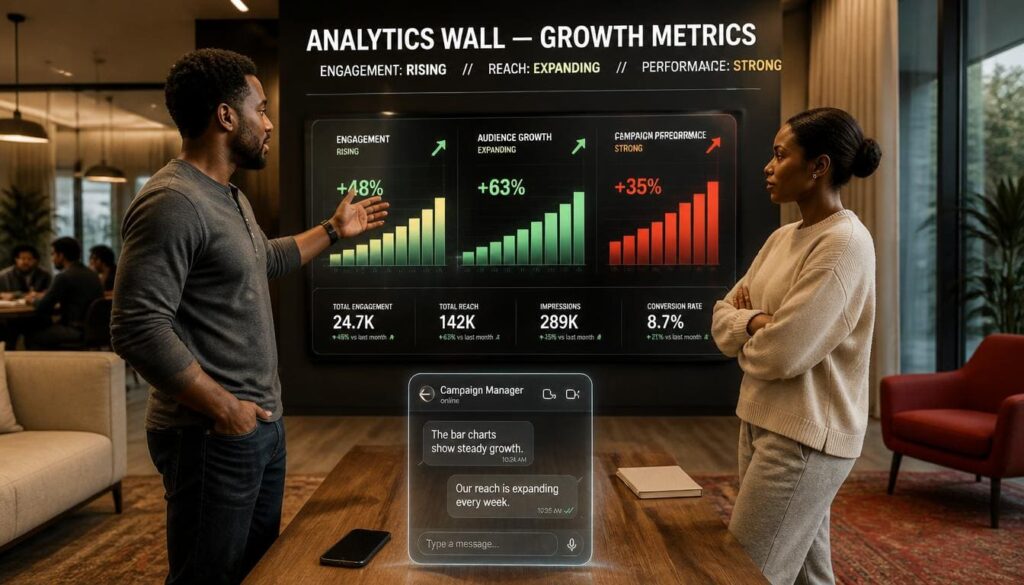 Bar chart comparing content visibility metrics across consistent daily publishing schedules in Nigeria
