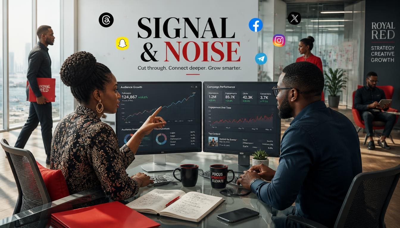 Digital dashboard interface displaying social media boosting services in a modern Nigerian office