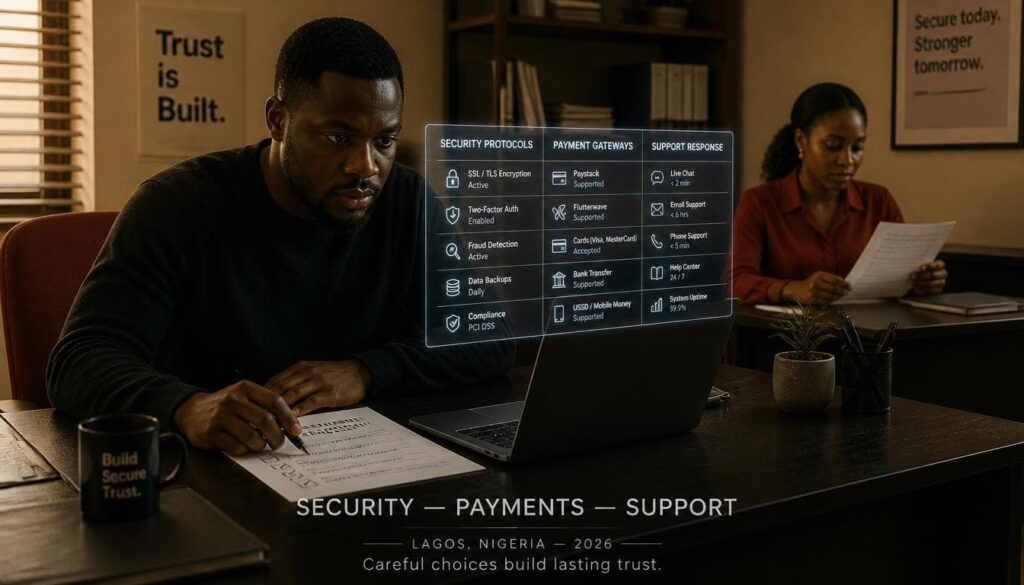 A professional reviewing financial security parameters on a sleek office laptop.