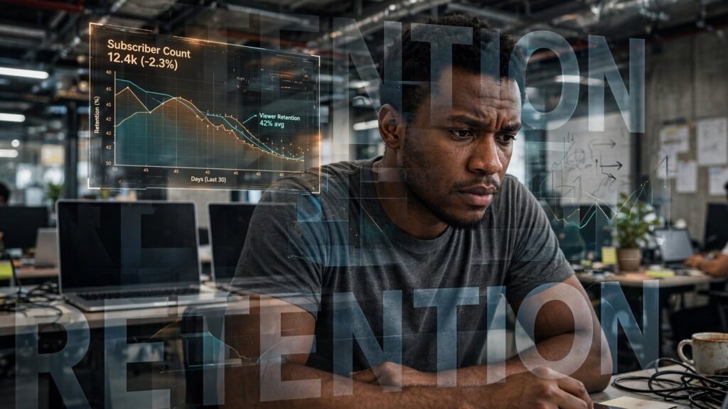 Nigerian video content creator reviewing YouTube subscriber growth tool performance metrics