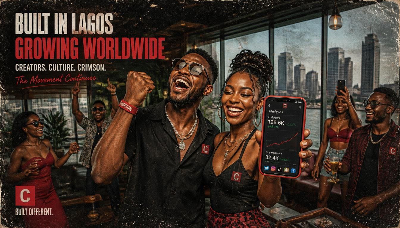 Feature image showing a smiling Nigerian creator reviewing growth analytics on a sleek device.
