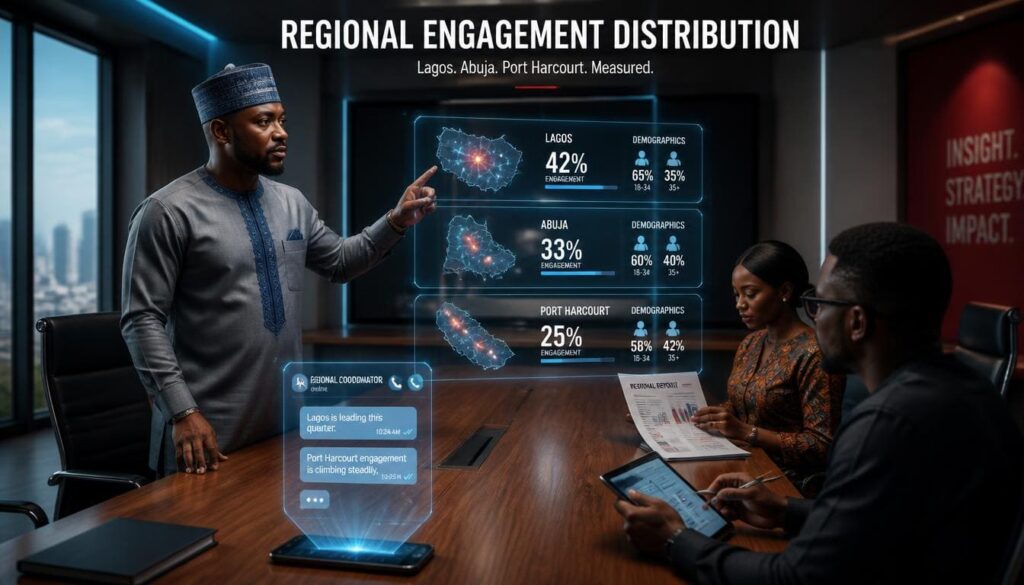 Map graphic highlighting active user distribution across major Nigerian business hubs