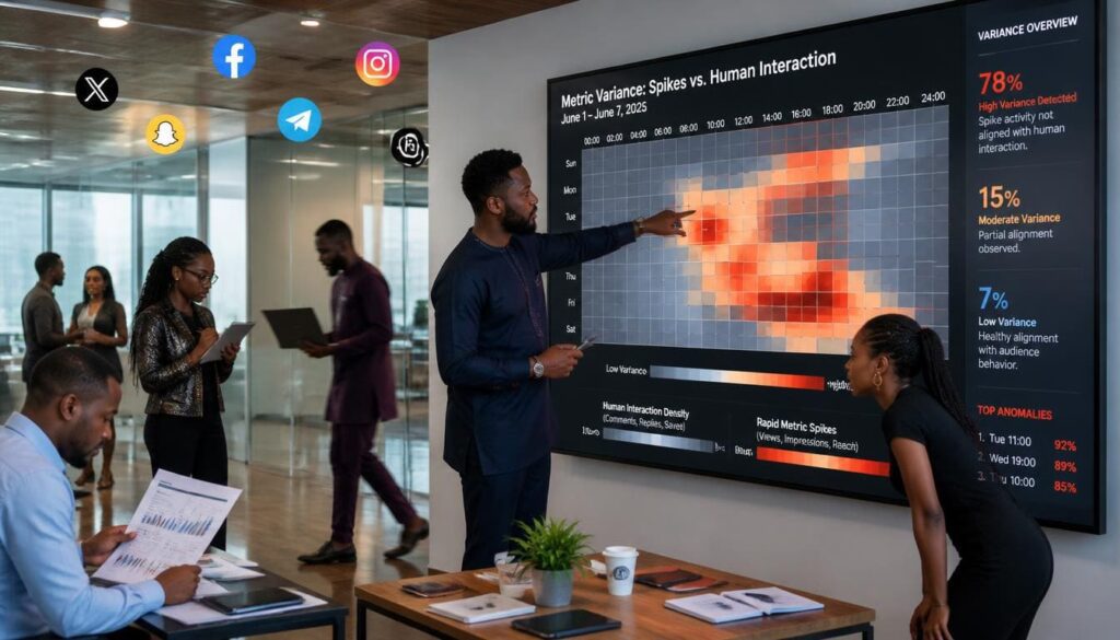 Heatmap visualization comparing visible metric spikes against authentic user reaction engagement levels.