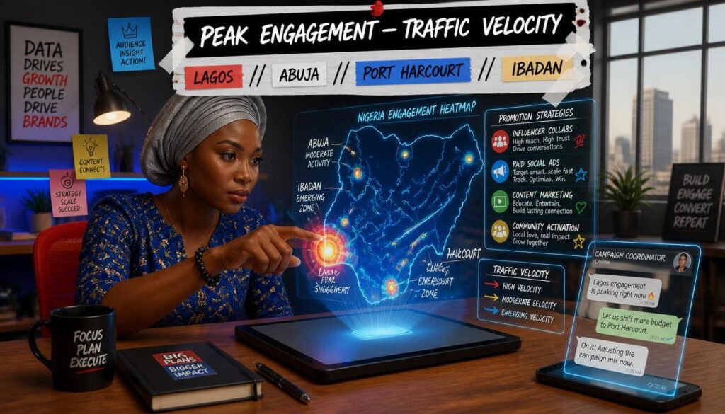 Heatmap illustrating high engagement hotspots across various social media traffic sources