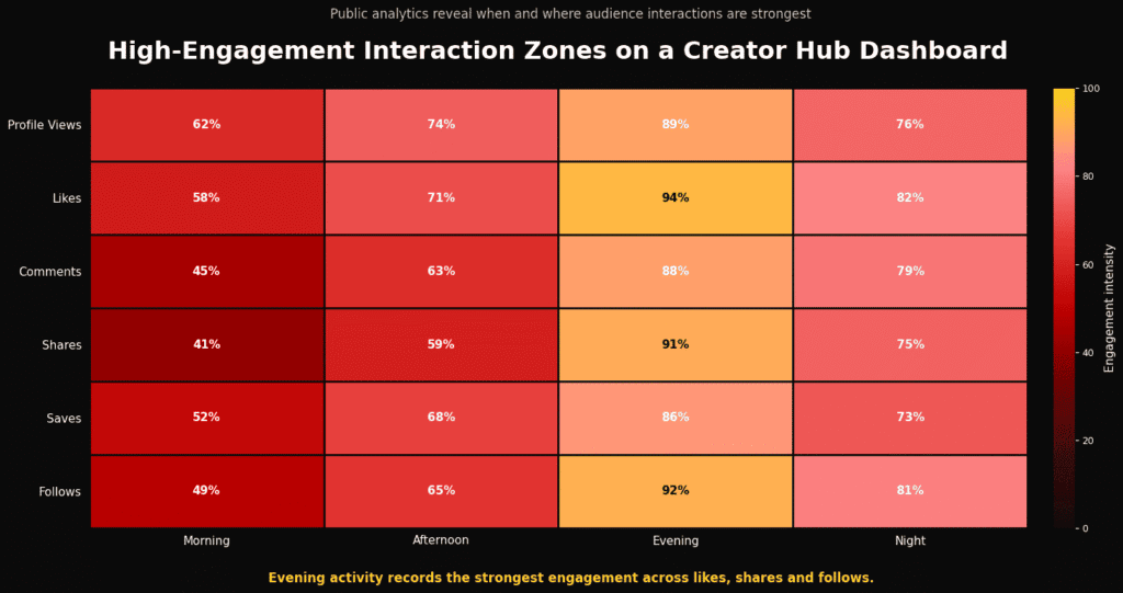Heatmap graphic highlighting user interaction hotspots on a switched Professional Mode Facebook account.