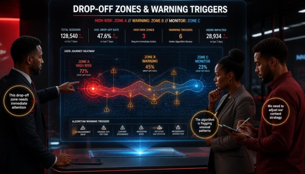 Heatmap graphic showing danger zones of algorithmic penalties from purchasing fake bot profiles