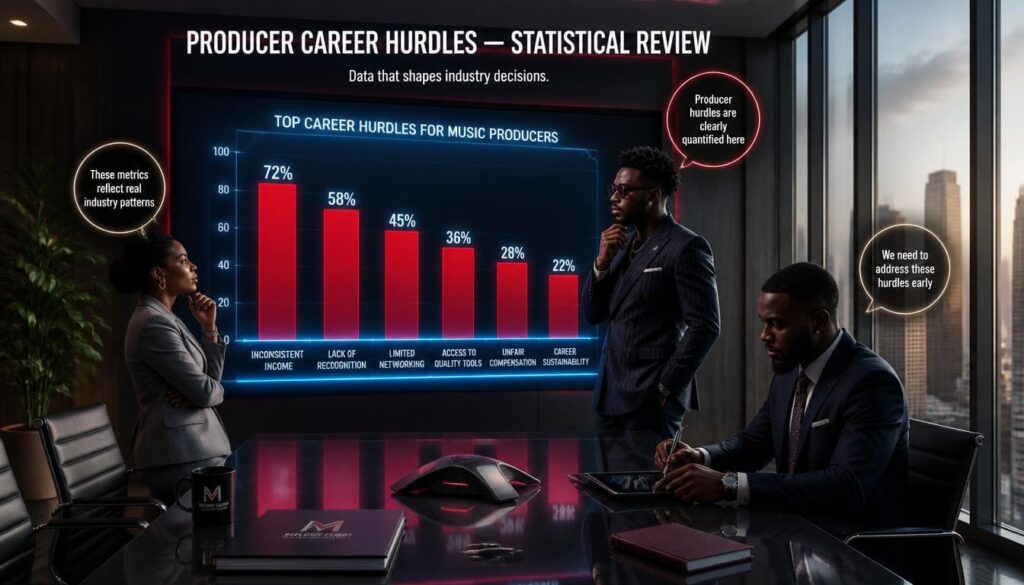 Key bar chart showing eight major music producer growth mistakes in Nigeria holding young audio creators back