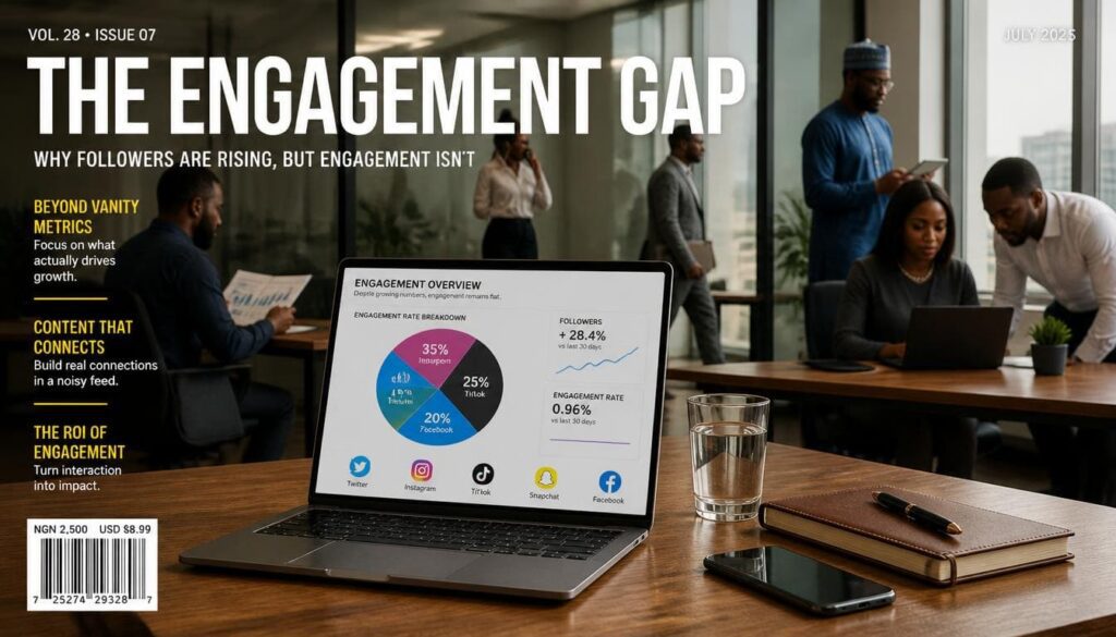 Pie chart breaking down the stark difference between rising follower counts and flat engagement.