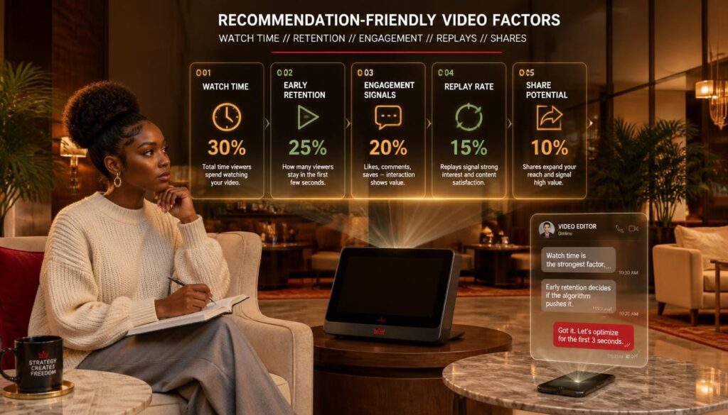 Infographic breaking down watch time and retention benchmarks for algorithmic recommendations