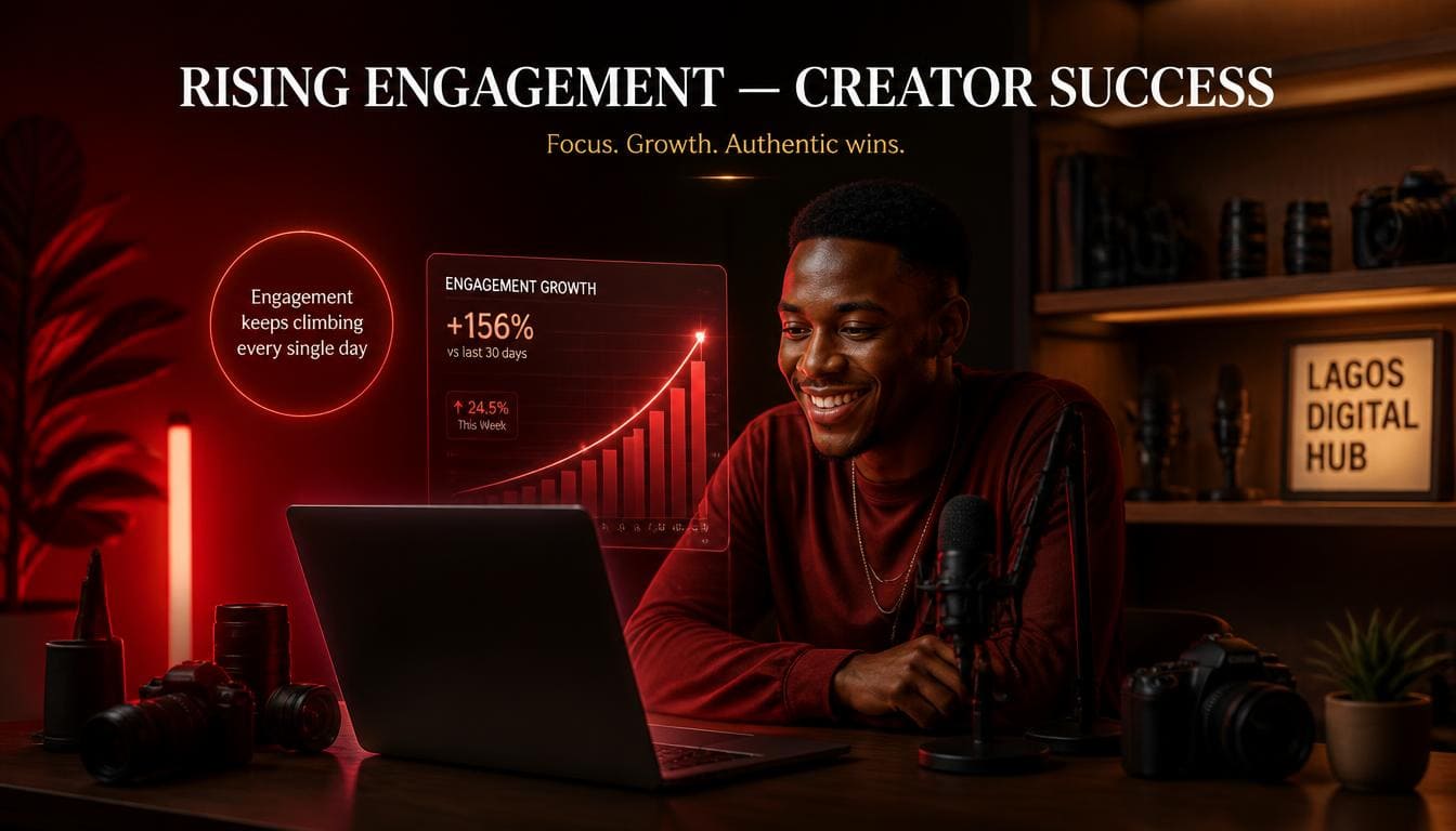 Professional Nigerian Content Creator Editing High Engaging Short Videos Inside Modern Lagos Digital Studio