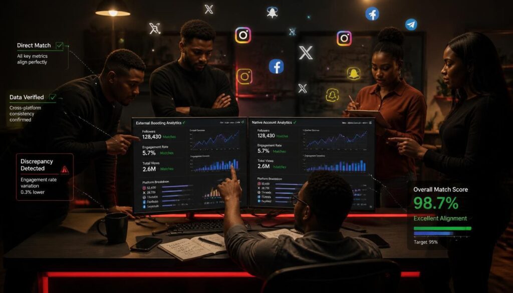A split-screen comparison of platform panel reports and native analytics dashboards.