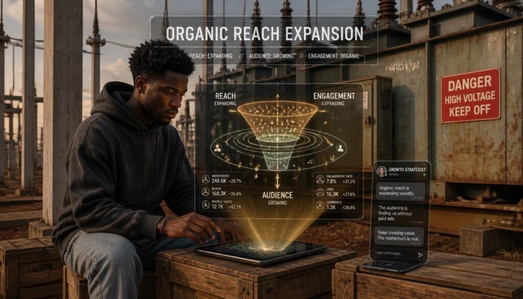Line chart illustrating steady organic reach improvement through consistent posting schedules