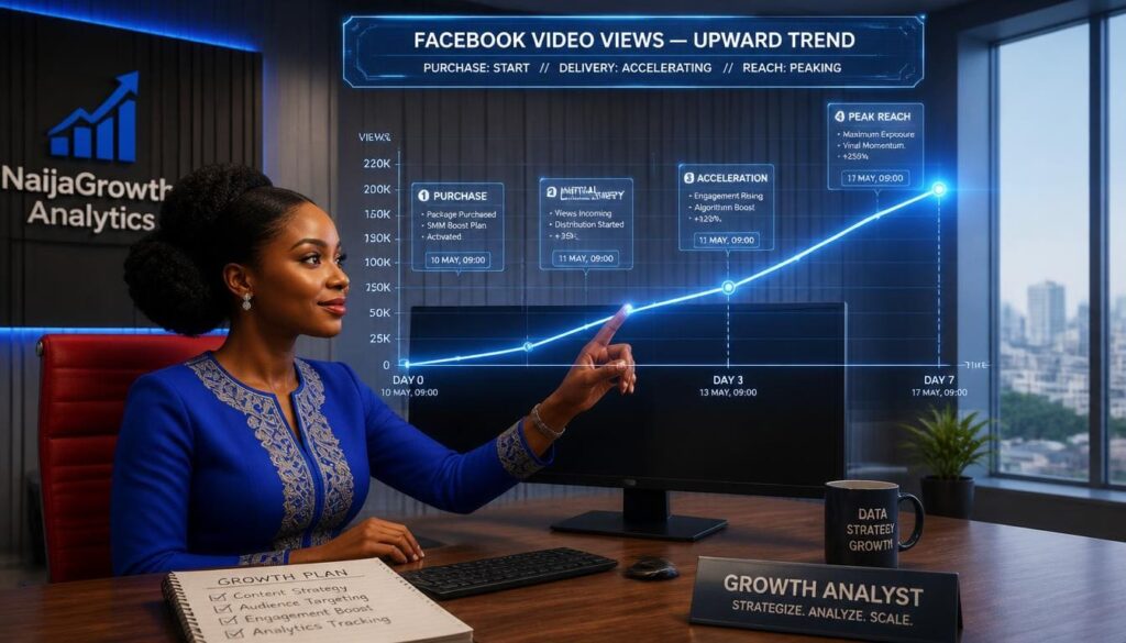 Line chart displaying steady growth of Facebook video views over time