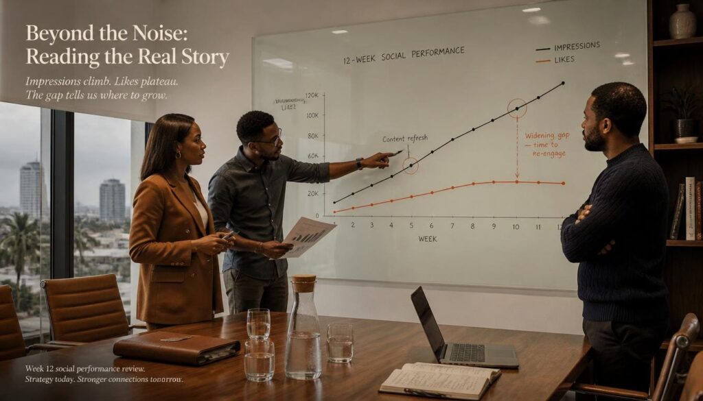A luxury lounge featuring a large digital display outlining the step-by-step Sizzle Social ordering process for instant Twitter visibility and reach.