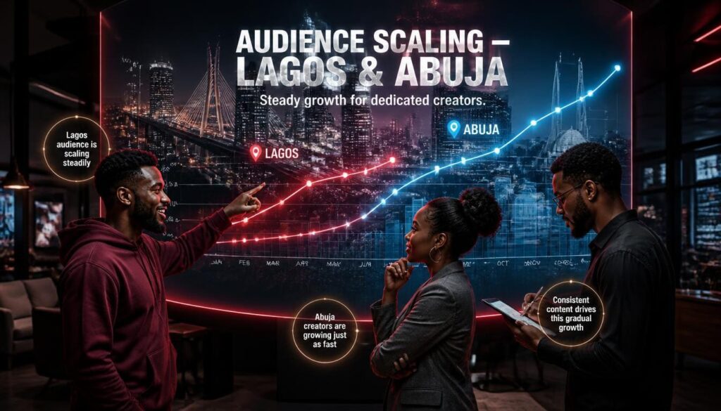 Line chart displaying steady organic audience expansion patterns across major Nigerian regional demographics