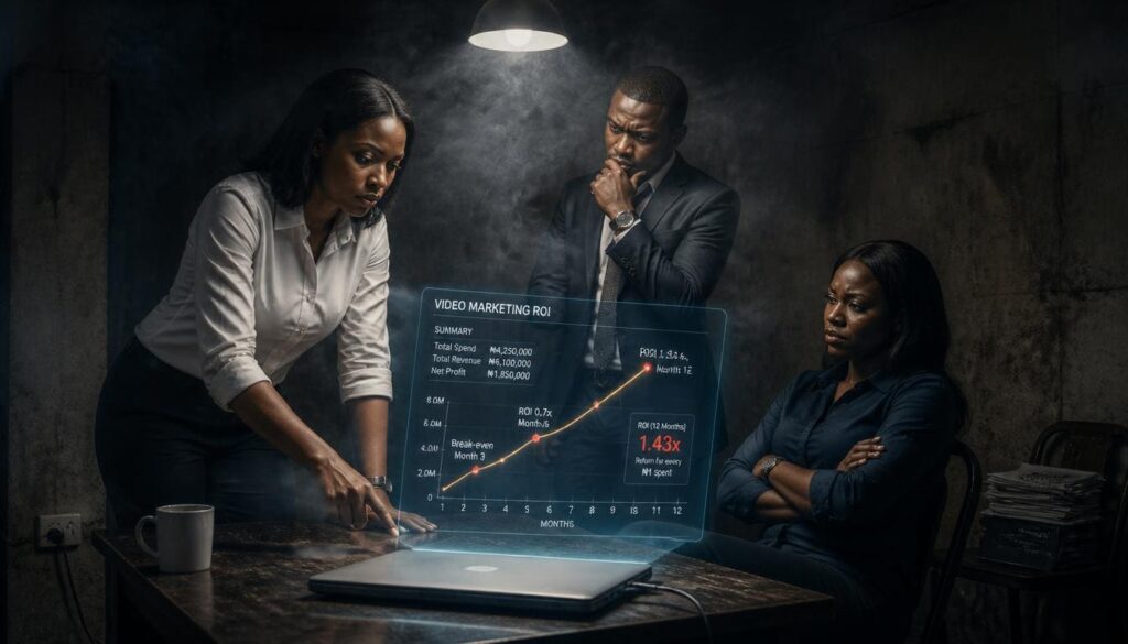 Business executive analyzing key YouTube growth metrics on conference screen