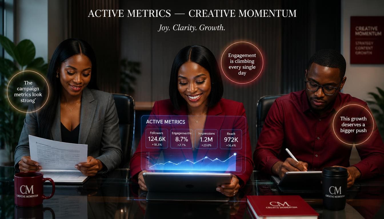 Nigerian entrepreneur smiling while checking Facebook followers booster analytics on a smartphone