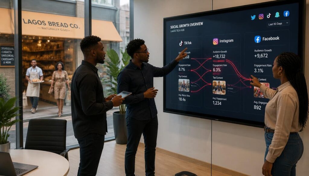Infographic breaking down distinct content formats for TikTok, Instagram, and Facebook networks.