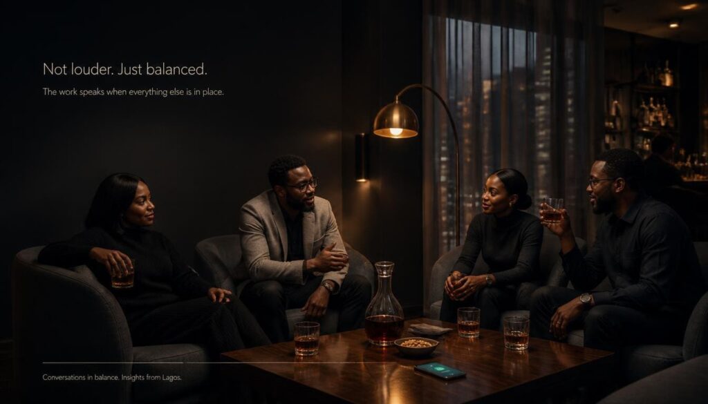 Relaxed atmosphere in a chic lounge discussing how content balance prevents audience fatigue.