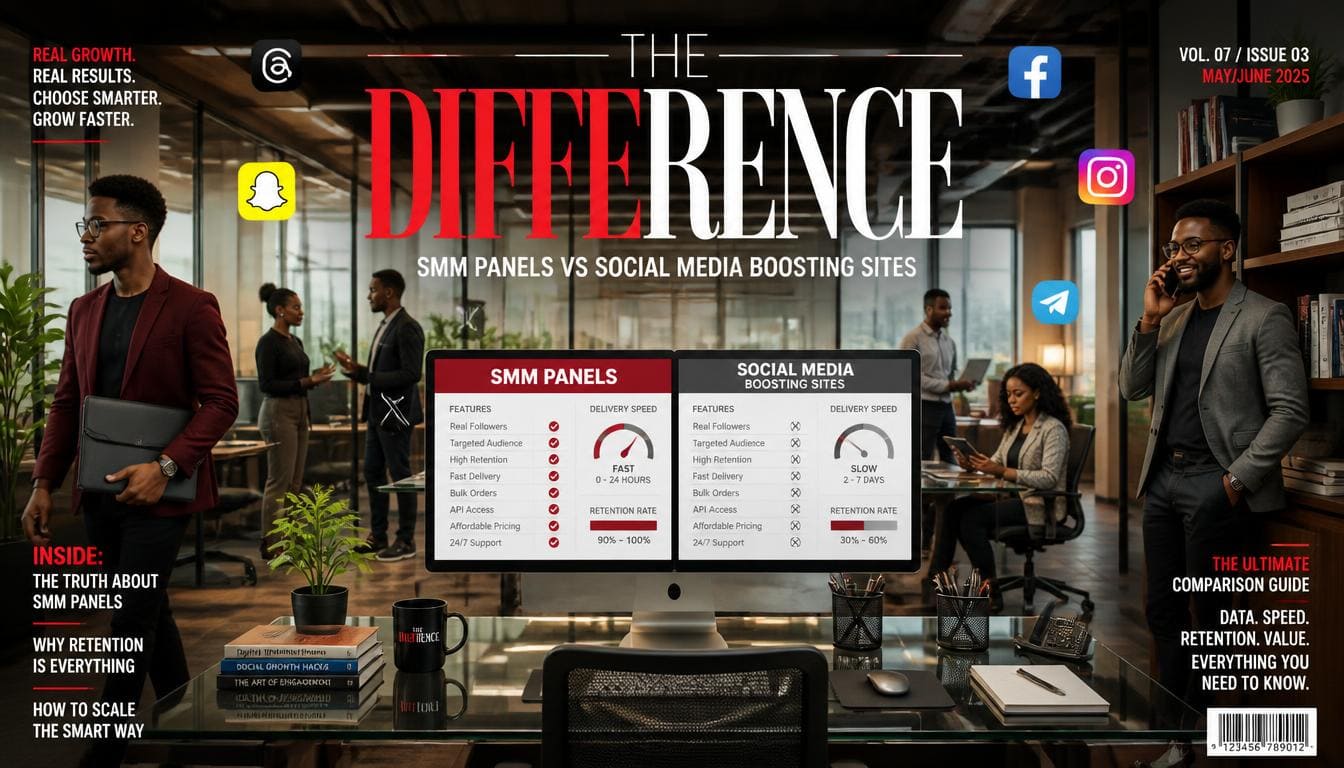 Digital marketing dashboard comparing SMM panels and social media boosting websites for Nigerian creators
