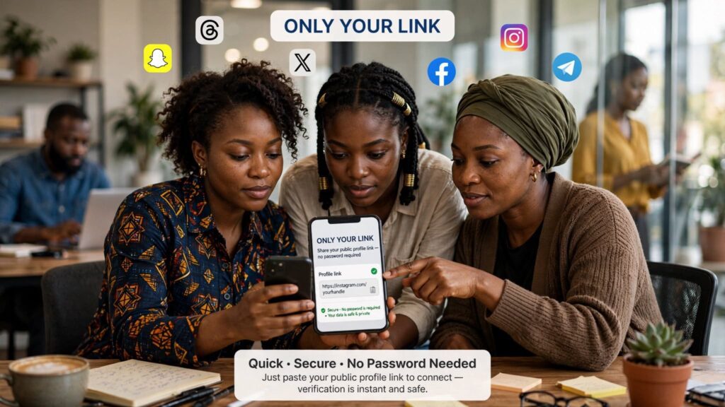 A clean close-up photo of a smartphone screen displaying a secure profile URL box.