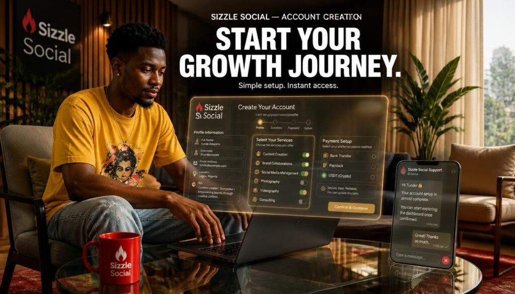 Screenshot of the Sizzle Social dashboard showing the process of selecting growth services.