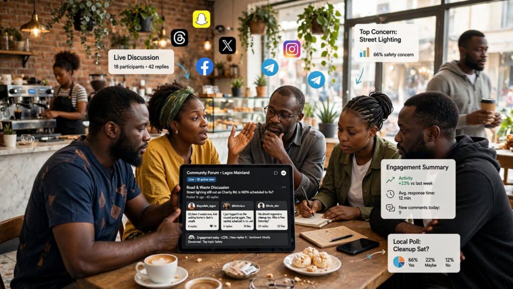 A digital screen displaying online community discussion threads and user reviews.