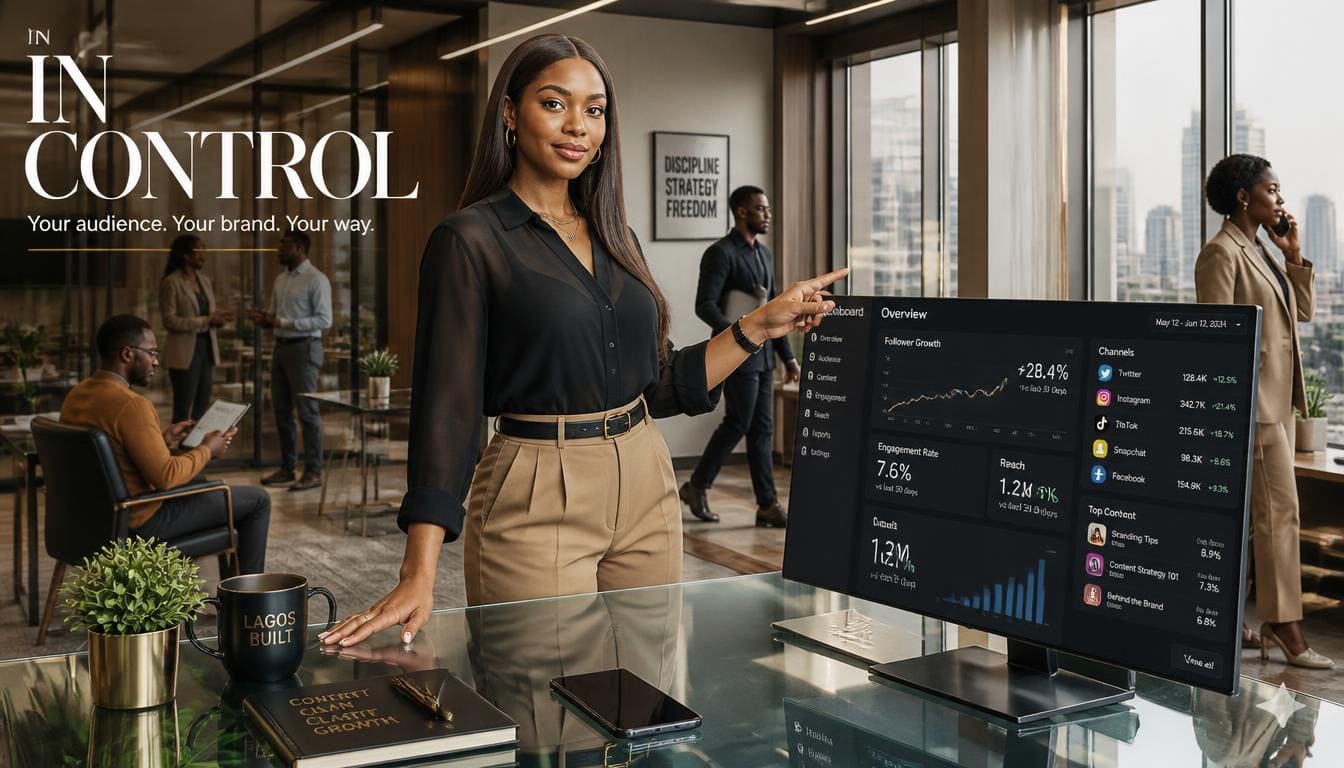 Sizzle Social Platform Dashboard Overview on Sleek Corporate Glass Desk