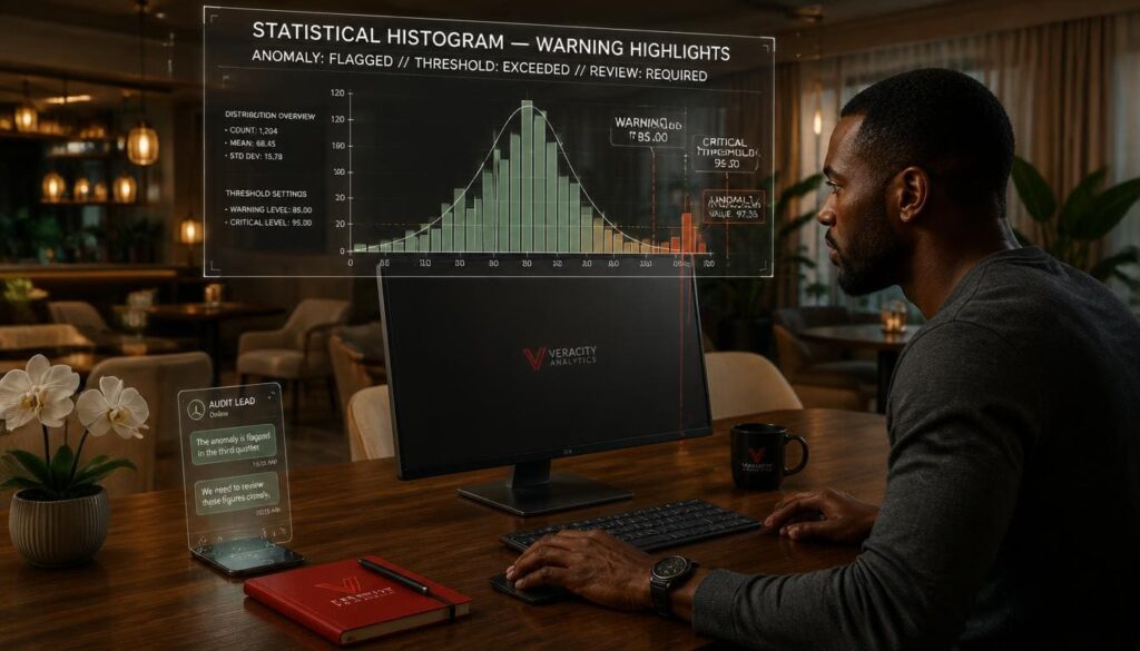 Statistical histogram comparing massive fake follower counts against low authentic engagement ratios
