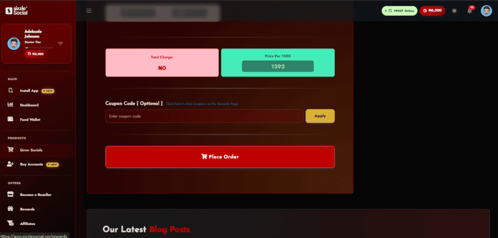 Video screen recording showing a user navigating the Sizzle Social dashboard to track metrics.