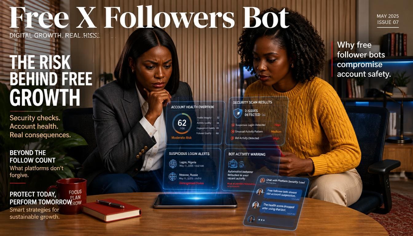 Strategic dashboard showing social platform audience analytics alongside account security monitoring interface