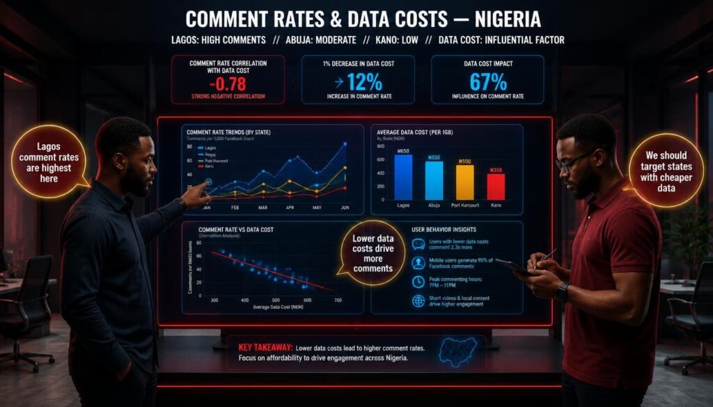 Statistical infographic showing reasons why Nigerian users scroll past Facebook posts.