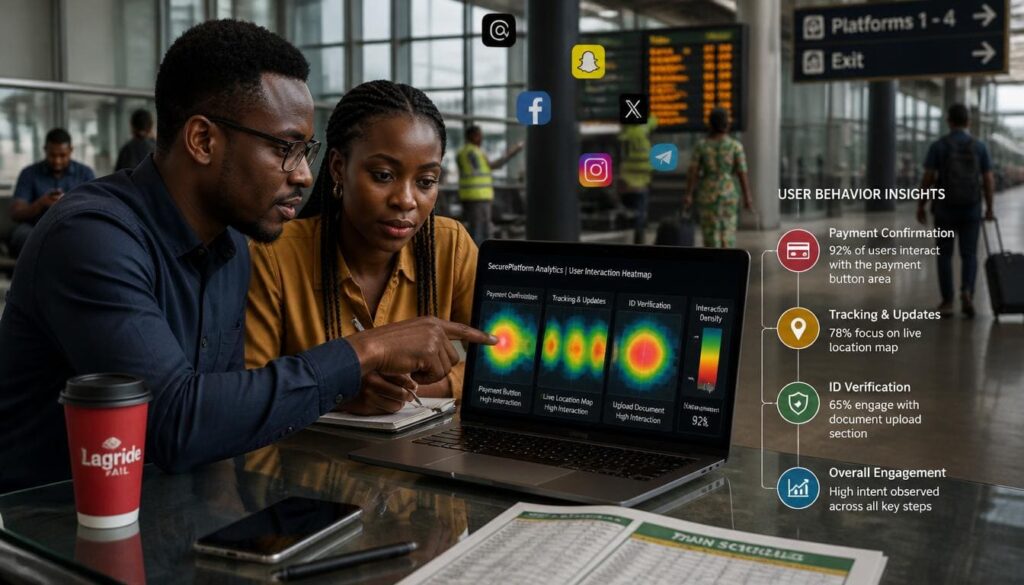 User interaction heatmap highlighting key trust features on website dashboards