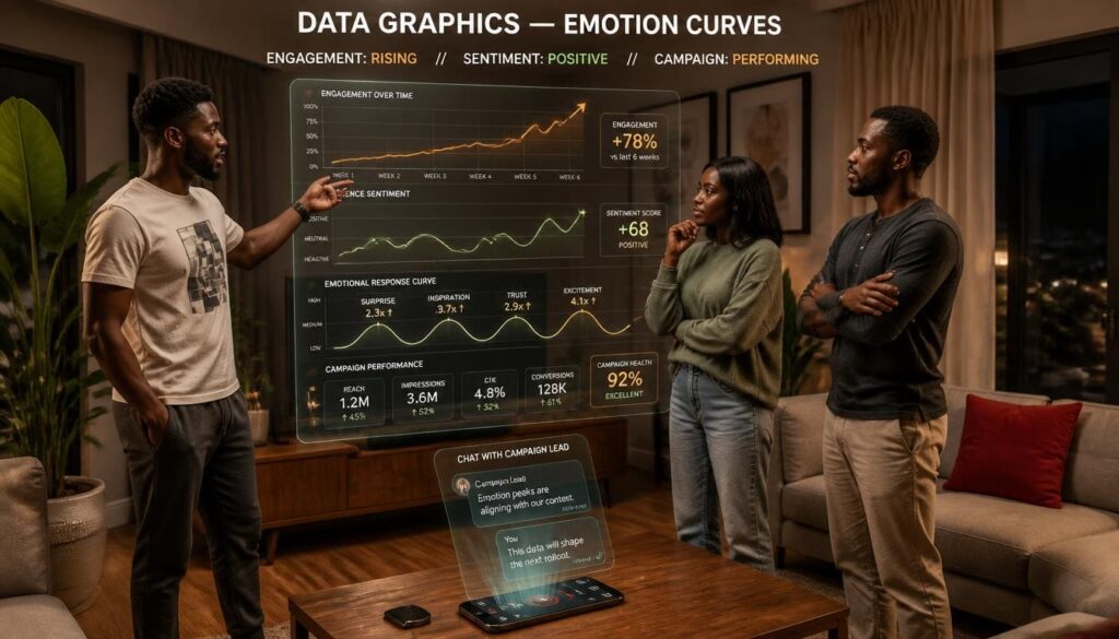 Infographic illustrating emotional connection, audience psychology, and social media reaction velocity in Nigeria