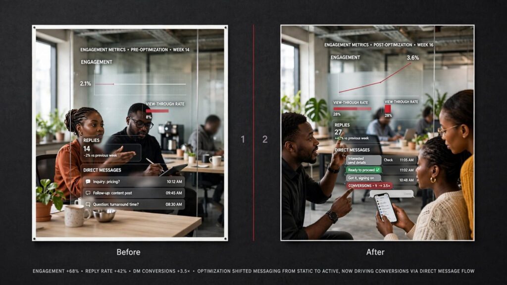 Infographic comparing WhatsApp status visibility against crowded social media feeds for Nigerian brands.