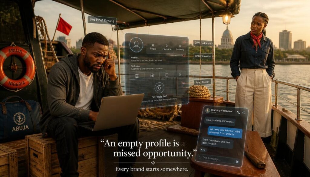 Nigerian startup founder looking stressed inside a bustling corporate conference room