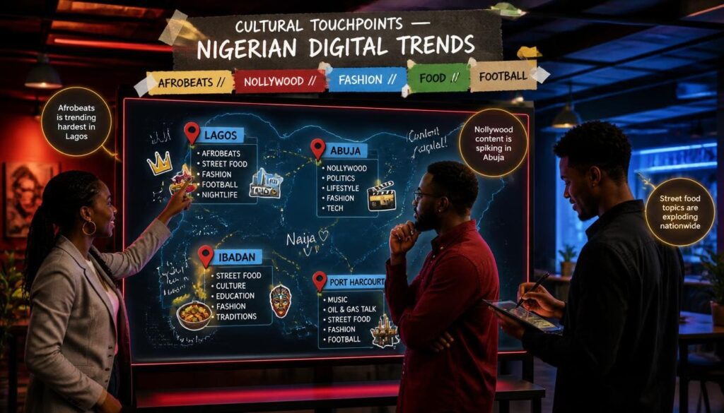 Infographic illustrating cultural nuances and relatable regional trends driving local audience connection